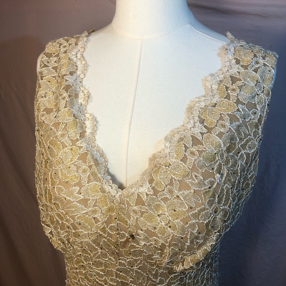 Prom Gold and Cream Lace Sheath Dress Prom Formal Wedding Size Medium Large